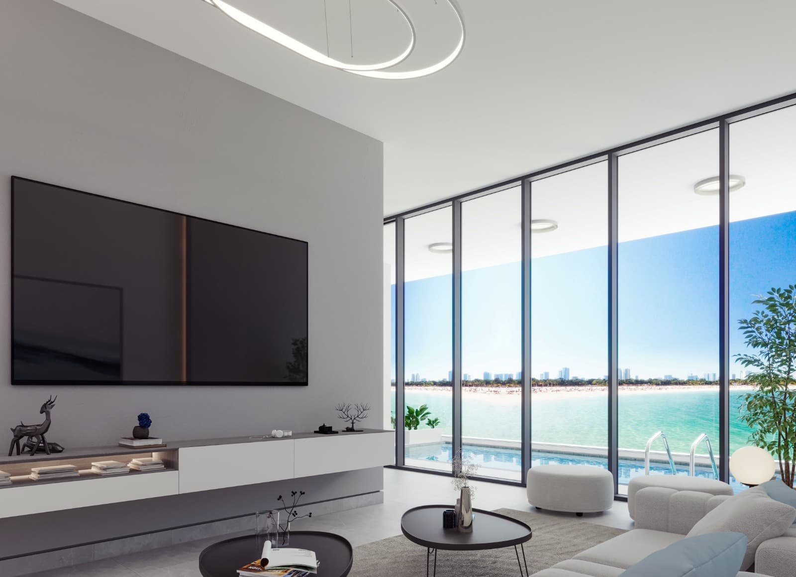 High-rise exterior facade at sunset